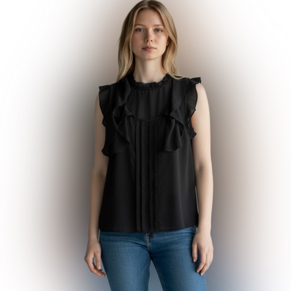 Zac & Rachel Black Ruffle Sleeveless Blouse